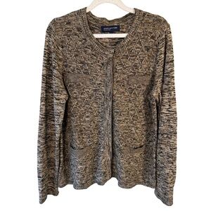 Jones New York Textured Knit Cardigan Sweater in Brown Size L Neutral Cozy